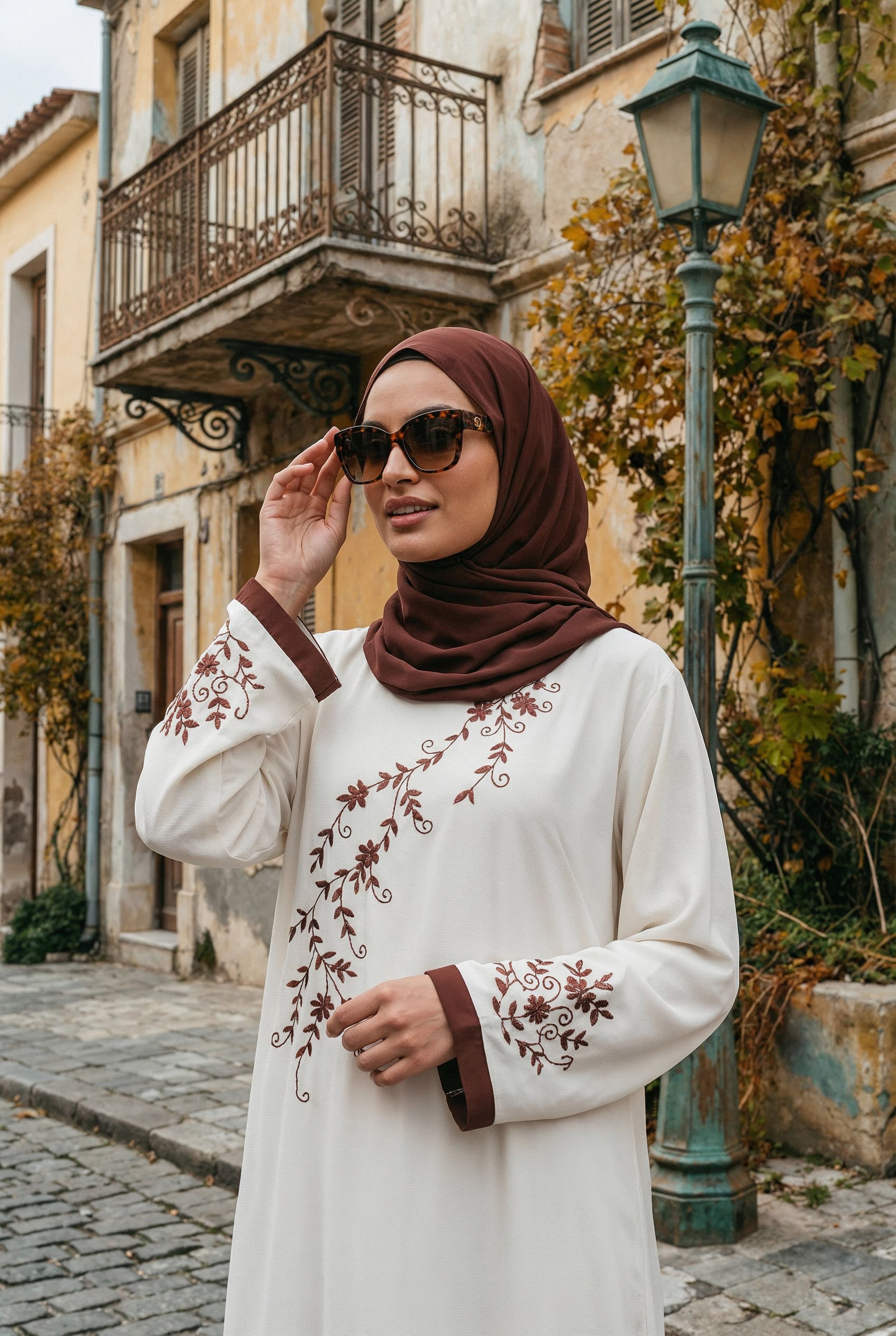 Cream Embroidery Abaya | Serene Threads