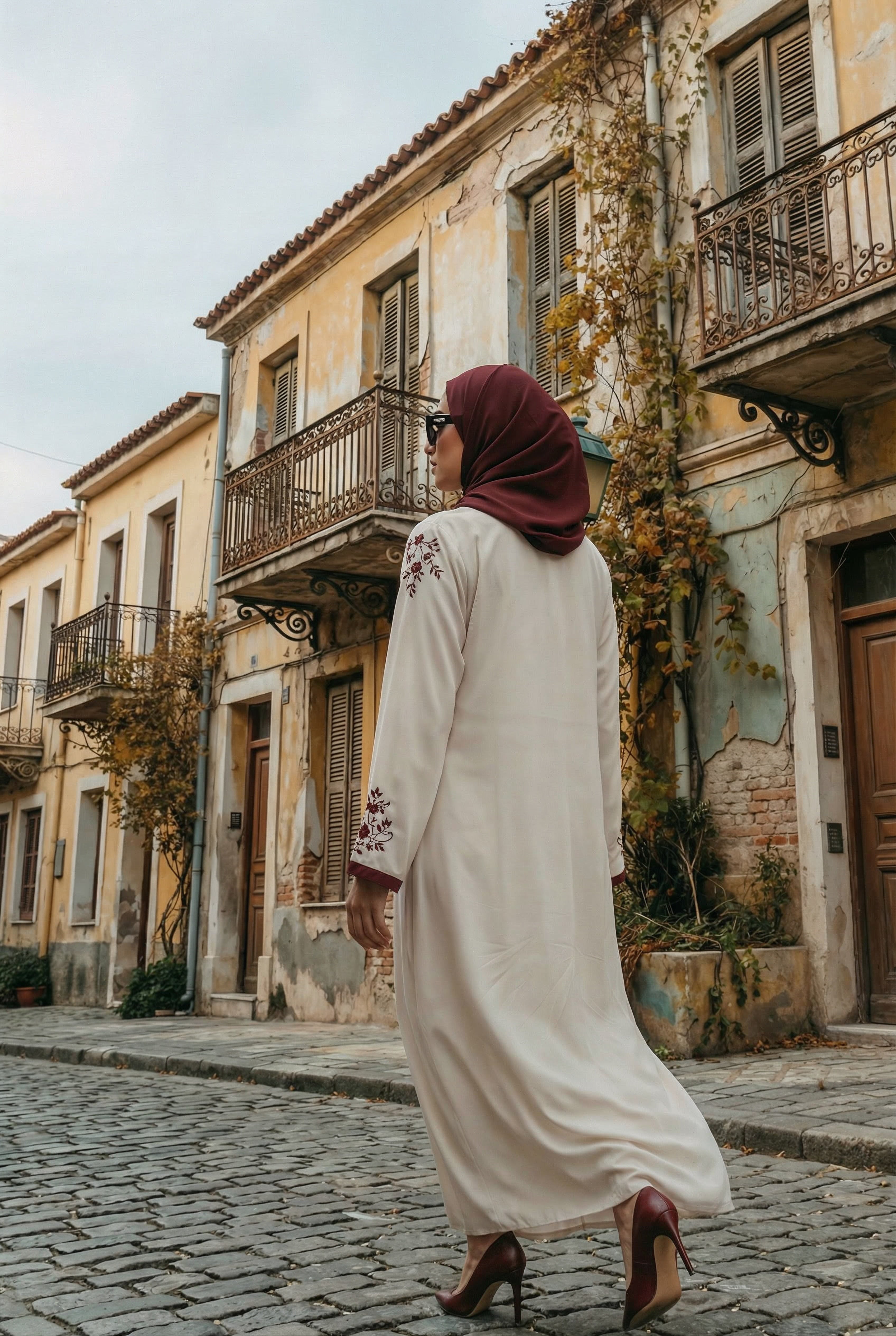 Cream Embroidery Abaya | Serene Threads