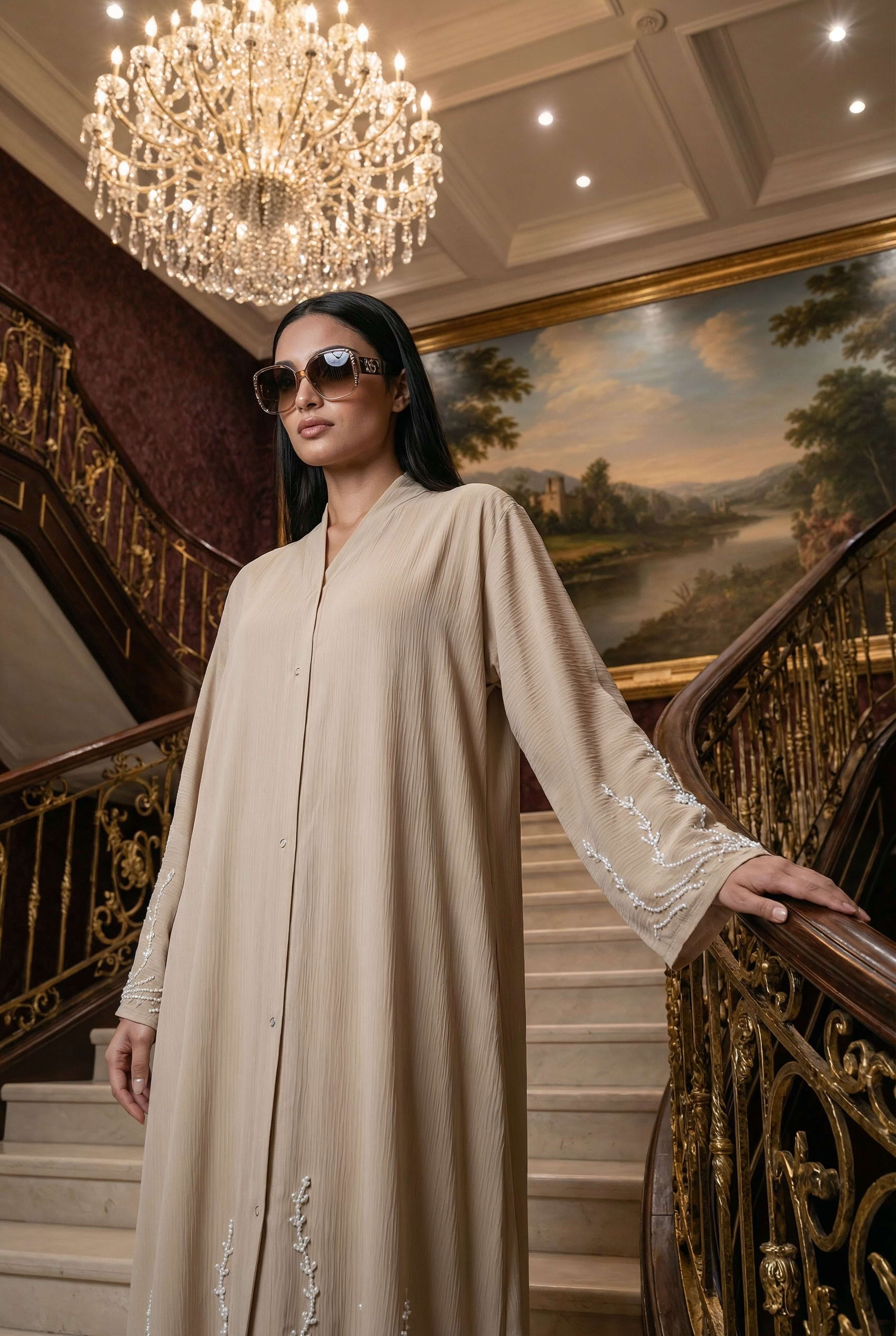 Pearls Dabka Abaya | Serene Threads