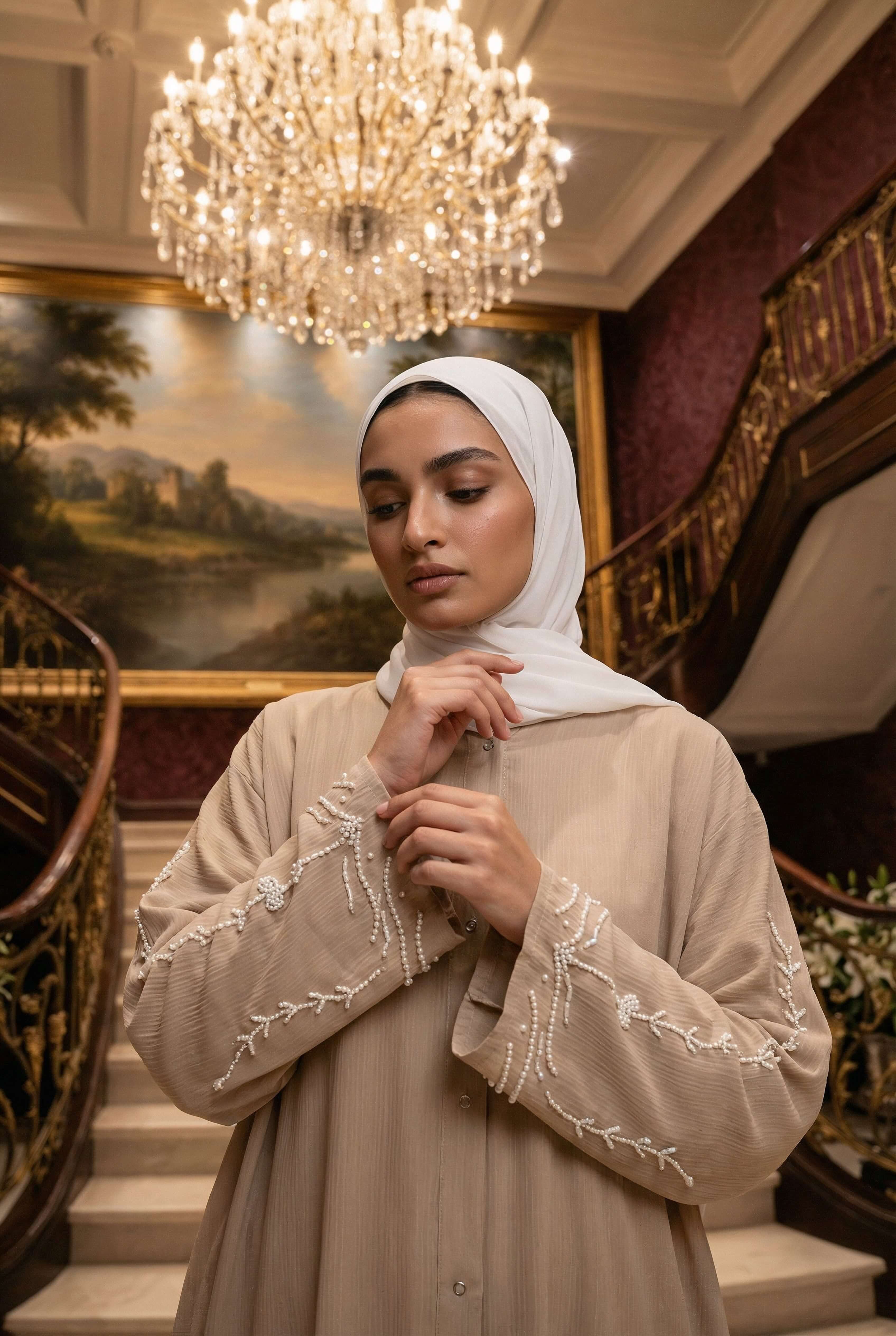 Pearls Dabka Abaya | Serene Threads