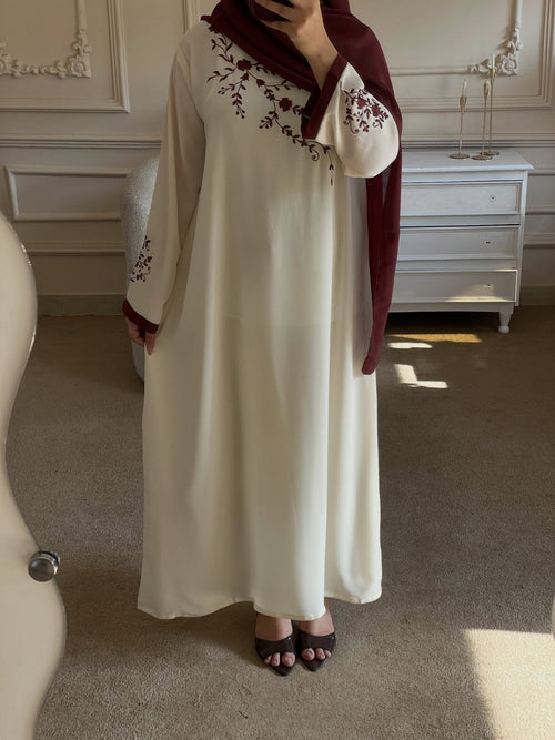 Cream Embroidery Abaya | Serene Threads