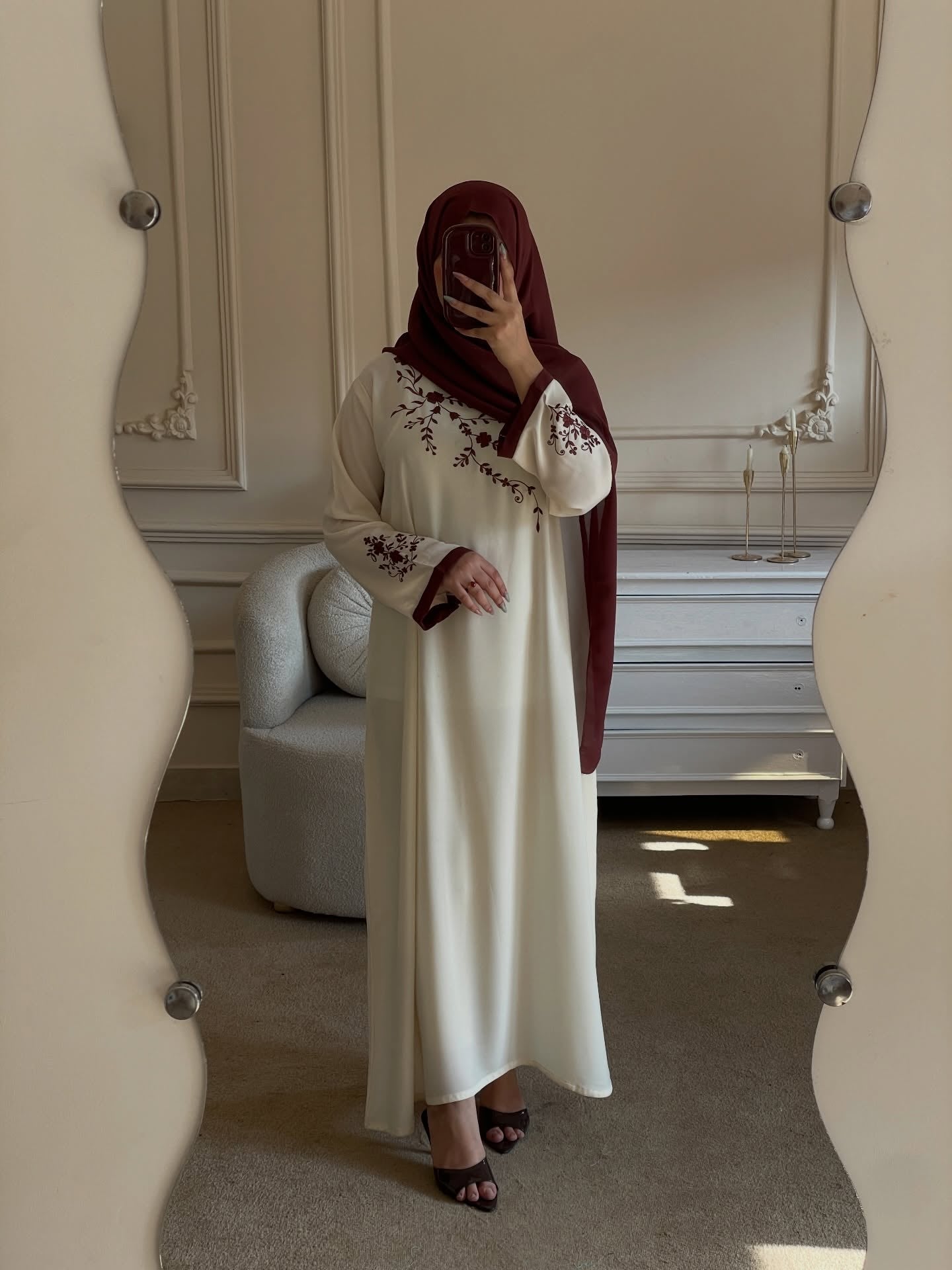 Cream Embroidery Abaya | Serene Threads