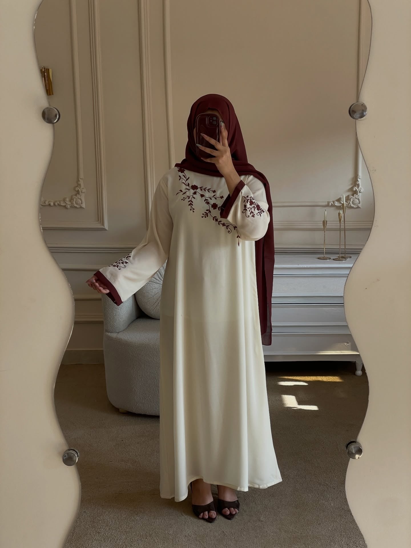 Cream Embroidery Abaya | Serene Threads