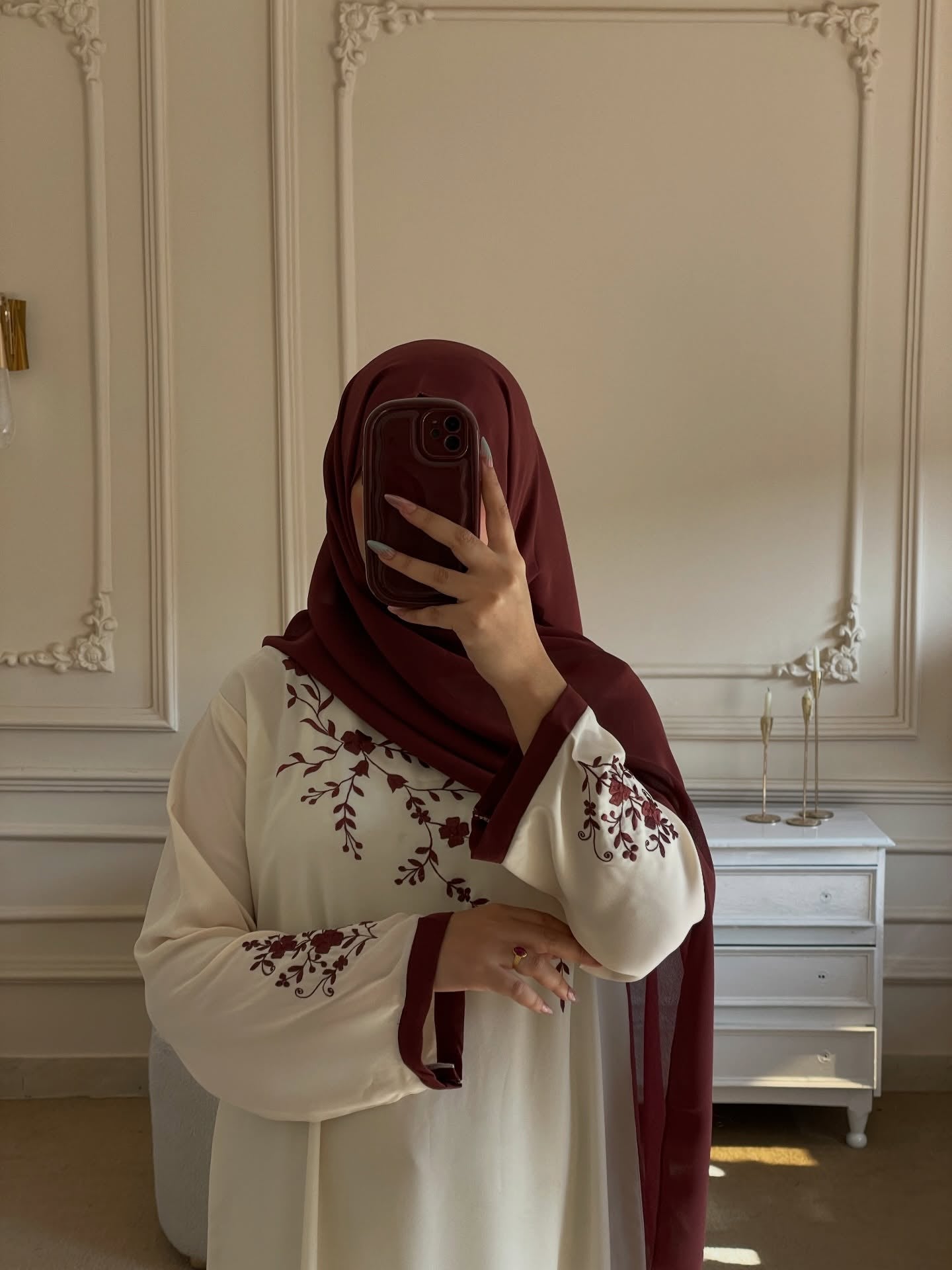 Cream Embroidery Abaya | Serene Threads